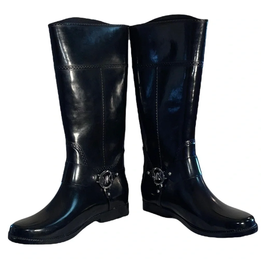 Michael Kors Black Fulton Rain boots size 8 EUC - Picture 2 of 10